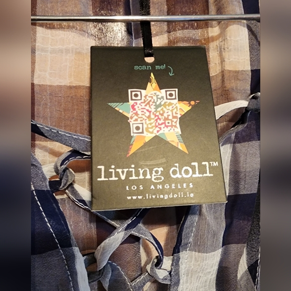 NWT Living Doll Sheer Blue Plaid Top - Picture 5 of 6